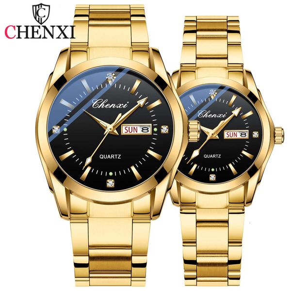 Chenxi Golden Quartz Watch für Frauen Männer Fashion Style Ladies Armbanduhr wasserdichte Edelstahl -Paar Uhr