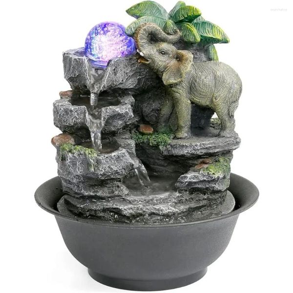 Decorazioni da giardino BEAMNOVA Fontana da tavolo Rilassamento Giochi d'acqua Feng Shui per interni con scultura di elefante con palla rotante colorata