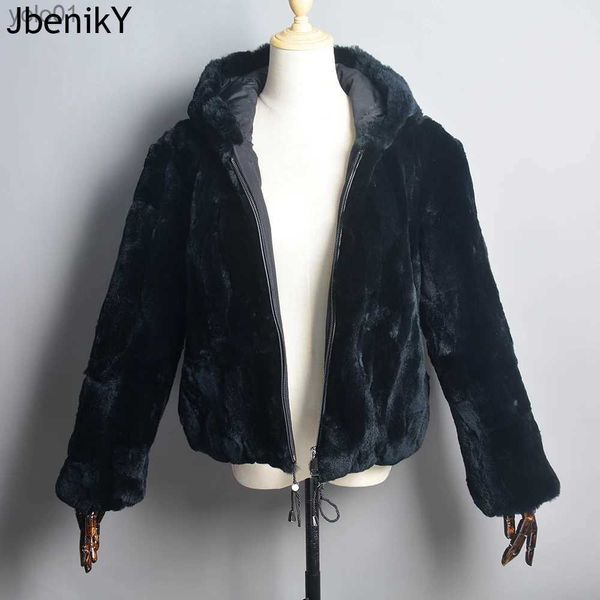 Women's Fur Fausse fourrure offre spéciale hiver marque femmes réel Rex fourrure de lapin manteau à capuche épais naturel Rex fourrure de lapin veste de luxe dame chaud réel fourrure CoatL231109