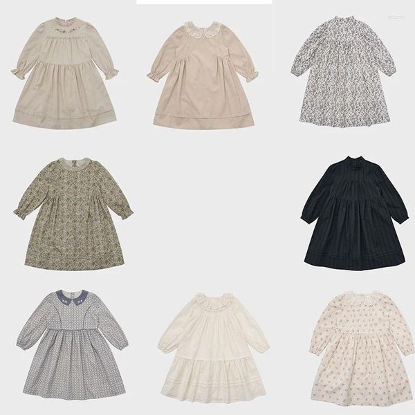 Vestidos da menina enkelibb crianças outono bonito vestido de manga longa estilo vintage padrão floral crianças meninas marca roupas designer doce