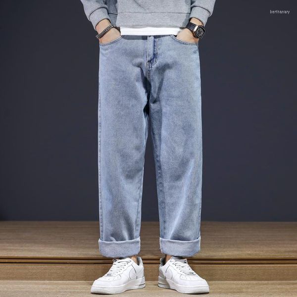 Jeans da uomo Nice Spring And Summer Loose Casual Pantaloni dritti elasticizzati per giovani stile Hong Kong Blu chiaro