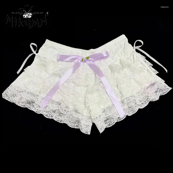 Shorts femininos Mikumn Harajuku Y2k Linda renda para mulheres meninas rosa azul amarelo roxo arco flor kawaii lolita bolo