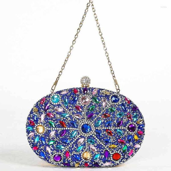 Abendtaschen Ovale Tasche Bling Blau Strass Damen Clutch Hochzeit Braut Big Stones Clutches Handy Geldbörse Handtaschen