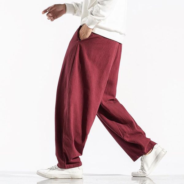 Pantaloni da uomo Pantaloni larghi da uomo in cotone autunno stile cinese Pantaloni larghi da uomo Hip Hop Streetwear Pantaloni Harem vintage Taglie forti