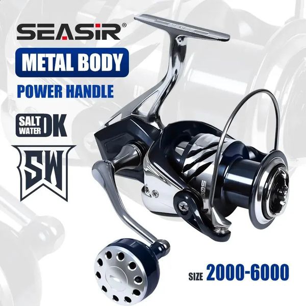 Carretilhas de arremesso SEASIR Contra Spinning Fishing Reel Todo Metal 2000 6000 5 2 1 Arraste 15KG 33LB Power Handle Carbon Brake Seawater Big Fish Coil 231109