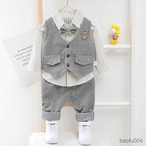 Kleidung Sets Kinder Kinder Kleidung Anzug Geburtstag Hochzeit Elegante Set Baby Boy Casual Wear Gestreiftes Hemd Weste Hosen Kostüm R23109