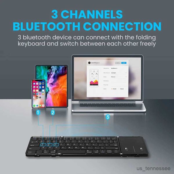 Klavyeler Bluetooth Klavye ile Dokunmatik Yüzbaşı Katlanabilir Kablosuz Klavye Üçlü İnce Destek Cihazı Şarj Edilebilir Katlama Klavye R231109