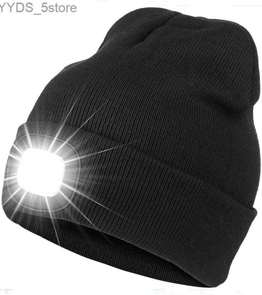 Gorro/tampões de caveira led farol boné inverno quente proteção fria chapéu de malha noite caminhadas pesca brilho gorro chapéus unisex moda ao ar livre farol yq231108