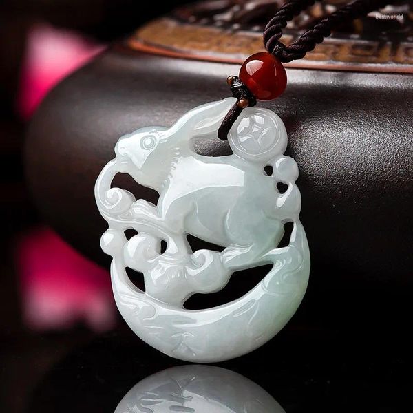Colares de pingentes jade natural com belo colar de corrente de corda para o homem e as mulheres Fengshui Zodiac Amulet Talisman