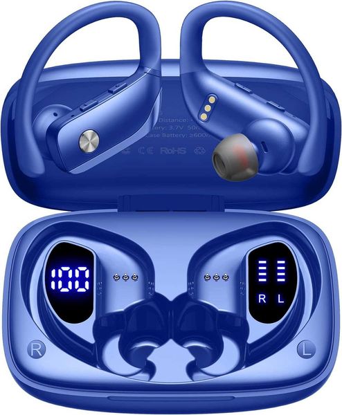 Auricolari wireless Cuffie Bluetooth Riproduzione 48 ore Auricolari sportivi con display LED Auricolari over-ear con ganci per l'orecchio Cuffie con microfono incorporato per allenamento Nero 5EV2F