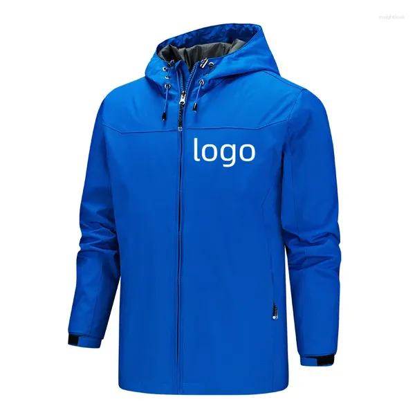 Jaquetas masculinas personalizadas seu logotipo à prova de vento casaco com capuz fino ao ar livre sólido outono caminhadas viajar jaqueta de trabalho para o sexo masculino