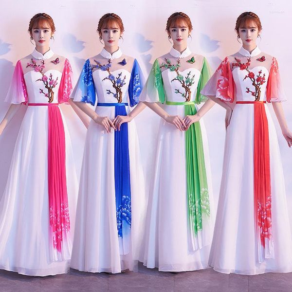 Roupas étnicas estilo chinês mulheres cheongsam no noiva vestido de noiva de noiva elegante damas QIPAO Noble Slim Sexy Stage vestido
