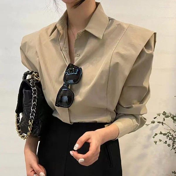 Camicette da donna EBAIHUI Camicia casual da donna Edizione coreana Temperamento Donna Primavera Vintage Semplice colletto con bottoni Pannello con volant Top