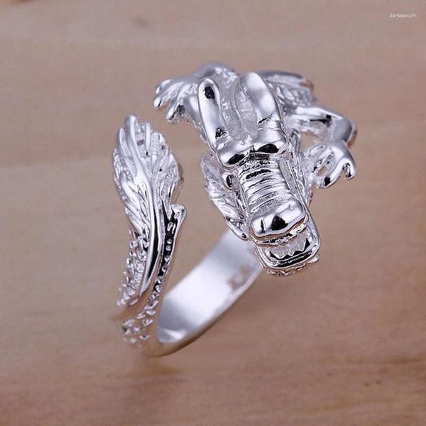 Anéis de casamento moda charme prata cor dragão design jóias bonitas mulheres senhora homens presentes de férias carimbados
