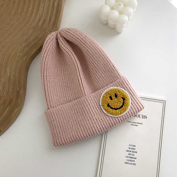 Damen Winter Smiley Face Label Mütze Paar Wollmütze Bonbonfarbene modische Pullover Strickmütze 106TJ9UXGJ