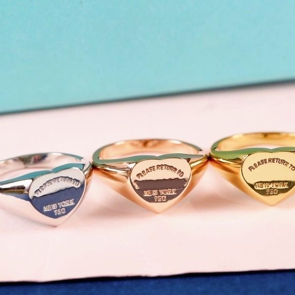 anillos de compromiso para mujeres anillo de amor joyería de diseño Diseñador T POR FAVOR REGRESE A NUEVA YORK Anillos de corazón Mujeres Hombres Banda Oro Plata Color rosa Joyería gótica anillos de regalo