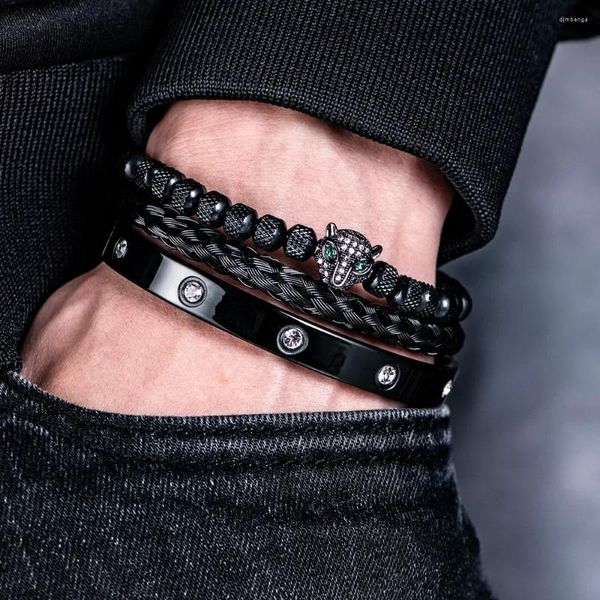 Charm-Armbänder in Mode High-End-Edelstahl-Mann-Armband mit eingelegtem Strass-Leoparden-Metallkette Herren-Ehemann-Schmucksgeschenk