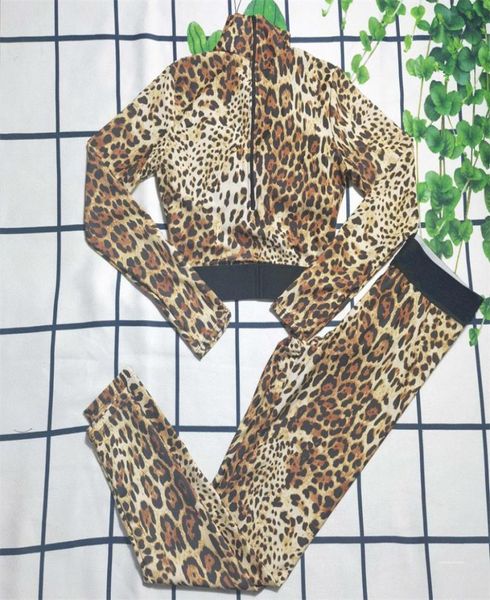 Cheetah swim wear women039s calças de duas peças fatos de treino yoga ternos leopardo preto impressão mangas compridas cintura magro leggings esporte su6497556