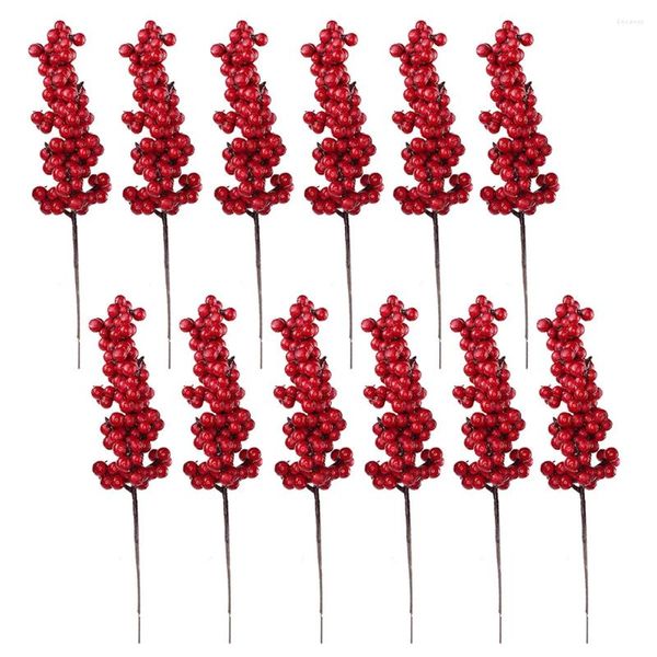 Decoração de festa 12 pcs Natal Red Fruit Decor Berry Picks Ornament Artificial Bagas Pine Cones Haste Grinalda Plástico Árvore de Natal