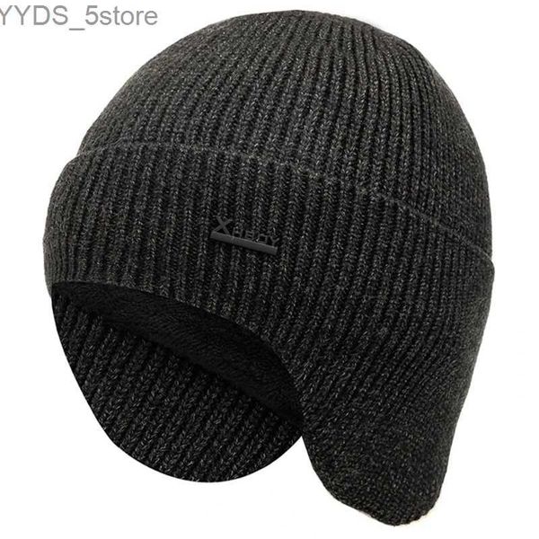 Beanie/Kafatası Kapakları Yeni Erkekler Kış Şapkası Polar Sıcak Kulak Şapkası Ekle Erkek Açık Mekan Sakı Spor Örme Şapka için Şık Yumuşak Beanie Şapka YQ231108