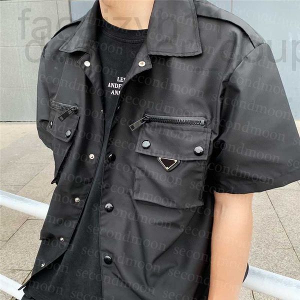 Erkek Ceketler Tasarımcı Lüks Tasarımcı Kısa Kollu Rozet Ceket Erkek Kadın Gömlek Katlar Yaz Nefes Alabilir Fermuar Gömlek Ceket F4YQ V298