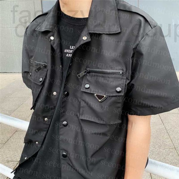 Jaquetas masculinas designer de luxo designer de manga curta triângulo emblema casaco homens mulheres camisa casacos verão respirável zíper camisas jaqueta f4yq v298