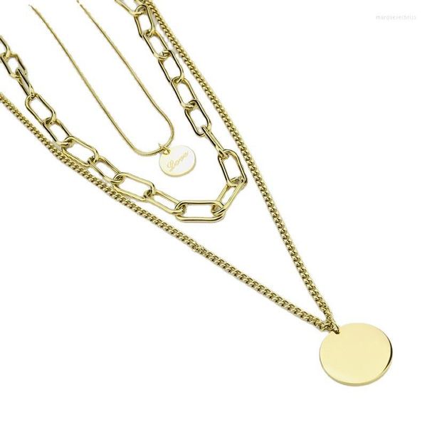 Cadeias Western pescoço decoram a geometria de aço de titânio Ladies Gifts Holiday Gifts 3 Chain Chain Love Tag Round Color Gold Women Colar