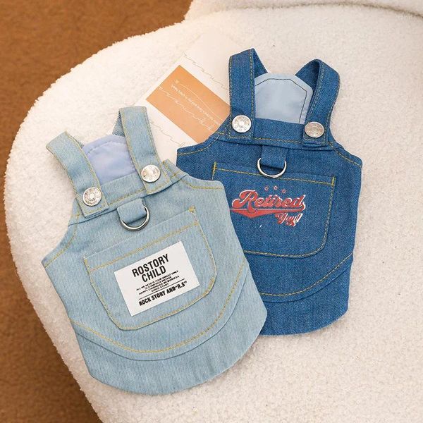 Abbigliamento per cani Abbigliamento invernale Giacche Cinturino per animali Gonna di jeans Gilet per piccoli può tirare due piedi Costume firmato