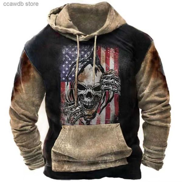 Herren Hoodies Sweatshirts Neues Pullover-Sweatshirt US-Flagge 3D-Druck Großer, lockerer, entspannter Pullover-Hoodie T231109