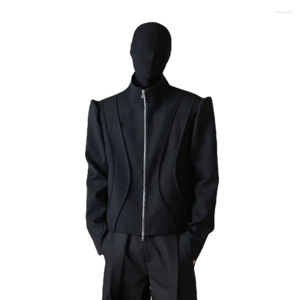 Giacche da uomo firmate originali abiti stile Techwear giacca da donna colletto alla coreana cuciture nero casual High Street autunno cappotto corto da uomo