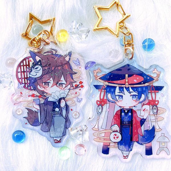 Schlüsselanhänger Lanyards Genshin Impact Schlüsselanhänger Kimono Doujin Original Xiao Zhongli Scaramouche Standmodell Glitter Epoxy Schlüsselanhänger Anhänger Cosplay 230408