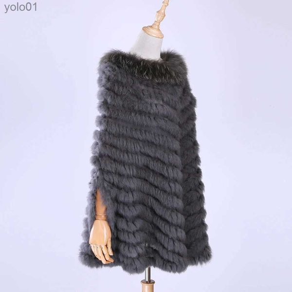 Damenfell-Kunstpelz, neuer Damen-Luxuspullover, gestrickt, echtes Kaninchenfell, Waschbärfell-Poncho-Umhang, Echtpelz, Strick-Wraps, Shl-Dreiecksmantel, L231109