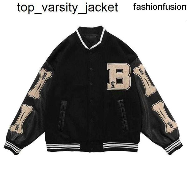 2023 Nova jaqueta masculina do time do colégio bombardeiro de beisebol feminino harajuku osso carta retalhos de couro streetwear unisex casacos universitários letterman monclair jaqueta