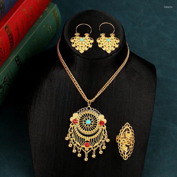 Cadeias de jóias de casamento turco árabes Conjunto de lunas Design Pingente colar de ouro Bijou étnico Bijou Girls Presente Presente