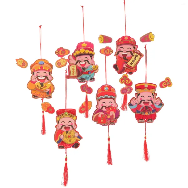 Садовые украшения, 6 шт., подвески с изображением Бога и богатства, декоры в китайском стиле, праздничные годичные украшения, подвесные украшения из бумаги