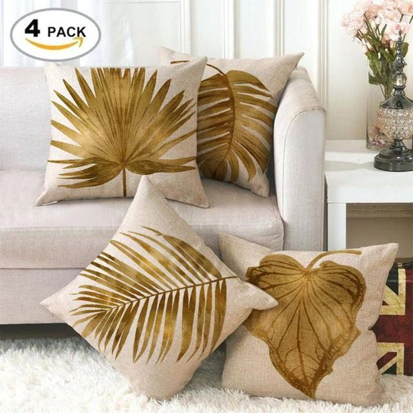 Travesseiro /decorativo 4pc Golden Palm Leaf Cober