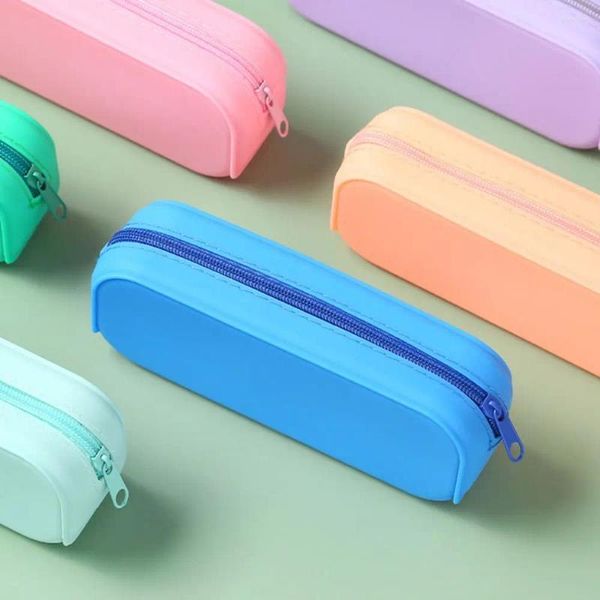 Kawaii colorido silicone lápis caso bonito moda saco de papelaria bolsa de armazenamento estudante material escolar presente