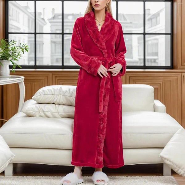 Damen-Nachtwäsche, Fleece-Bademantel für Männer und Frauen, Winter, verdickter Kimono mit Schnürung, Satin-Pyjama, Brautjungfer, flauschiger Kapuzen-Nachthemd, Roben