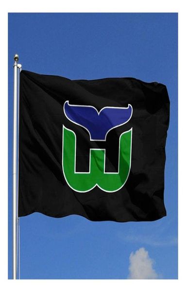 Hartford Whalers Retro-Hockey-Old-School-Flagge, 150 x 90 cm, 3 x 5 Fuß, bedruckt, Polyester, für Vereinsmannschaftssportarten im Innenbereich, mit 2 Messingösen8716382