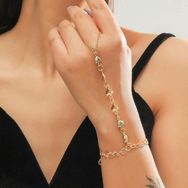 Braccialetti a maglie Semplici signore alla moda Pendenti a forma di cuore in metallo color oro Catena per dita per accessori per gioielli da festa per donne Regali