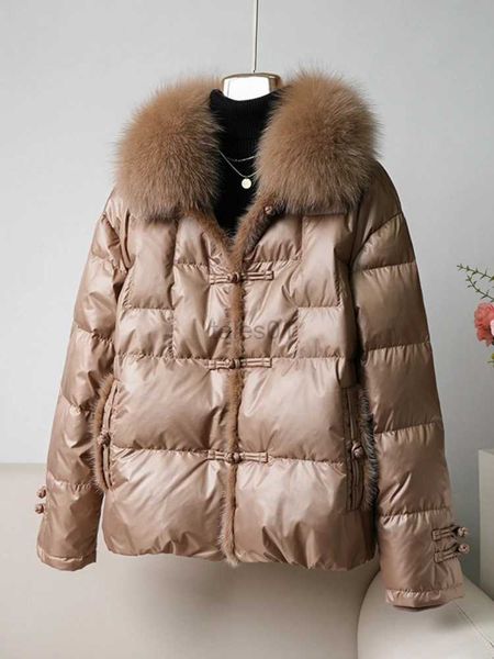 Mulheres para baixo parkas natural real gola de pele de raposa 90% pato para baixo casaco streetwear vison cabelo nova moda jaqueta de inverno feminino grosso quente para baixo jaqueta feminina zln231109