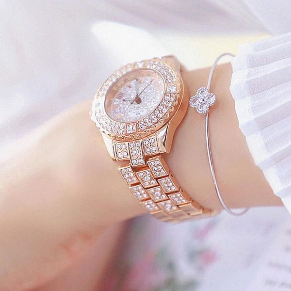 Relógios de pulso relógio para mulheres diamante moda rosa ouro genebra senhoras relógio de pulso feminino relógio de quartzo relogio feminino