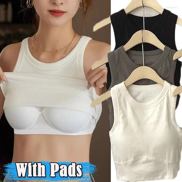 Canottiere Canottiere a forma di U senza maniche Estate Crop Top Reggiseno bianco per le donne Nero Casual Maglietta di base con spalle scoperte Sexy Backless Pad Vest