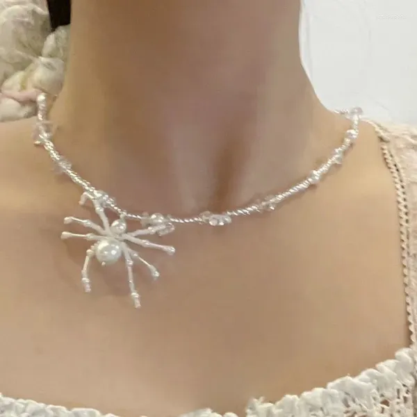Ketten Frauen Mode Spinne Schlüsselbein Kette Halskette Für Mädchen Aussage Choker Imitation Perle Halsketten Halloween Cosplay Partei Schmuck