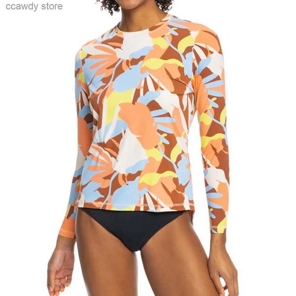 Kadın T-Shirt Kadın Cilt Üstleri Sörf Dökme UV Koruması Yüzme Koruma Sörf Dalış Mayo Sıkı Uzun Seve Tişört Floatsuit Rashguard T231109