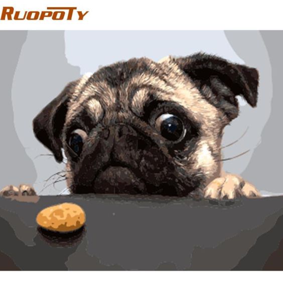 RUOPOTY Unframe Dog and Cake Pittura fai da te con i numeri Immagine moderna di arte della parete Pittura a olio dipinta a mano Regalo unico Decorazioni per la casa Box8517617