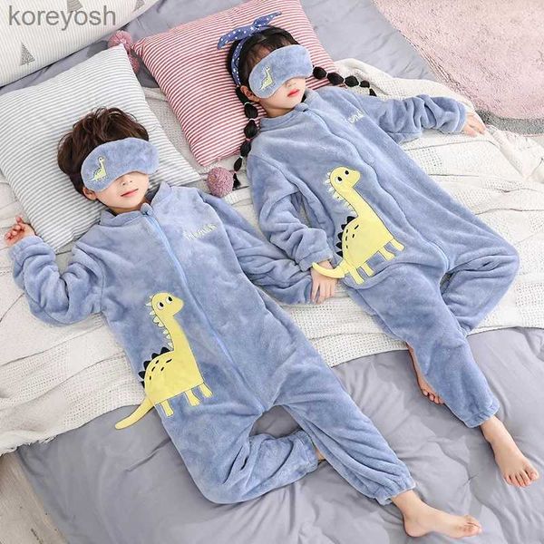 Pyjamas Mädchen Pyjamas Sets Junge Pyjamas Kinder Dicke Warme Flanell Dinosaurier Kinder Nachtwäsche Winter Mädchen Hause Anzug Overalls Zwillinge KleidungL231109