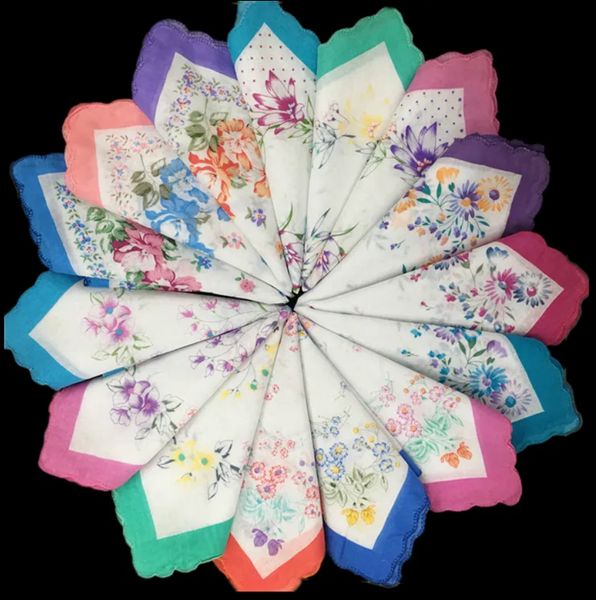 Fazzoletto da donna stampato in cotone Splendido fazzoletto floreale grande cinque tipi di fiori misti 30 x 30 cm C462