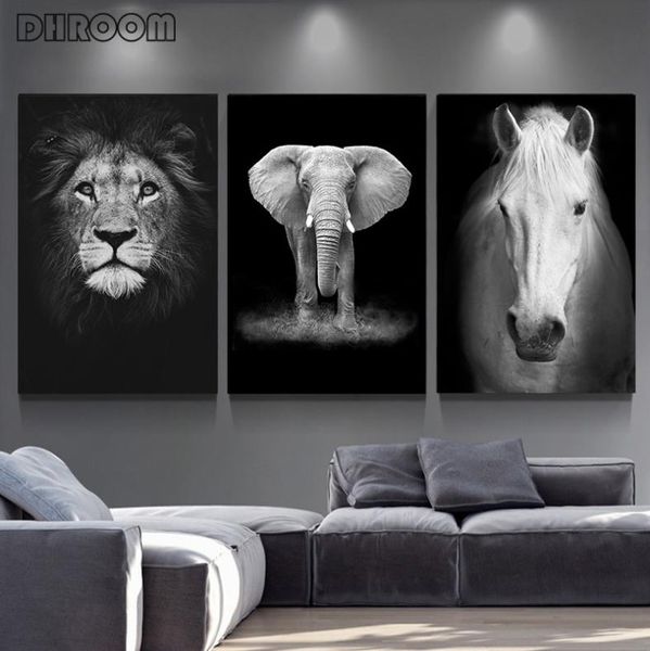 Pintura em tela de animais, arte de parede, leão, elefante, veado, zebra, pôsteres e impressões, imagens de parede para sala de estar, decoração de casa sg7205811