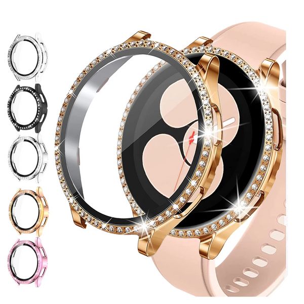 Bling Diamond Dembered Glass Flam Case Case 360 ​​Full Cover Protect PC Bumper для Samsung Galaxy Watch 4 5 Watch5 Wath4 44 мм 40 мм с розничной пакетом